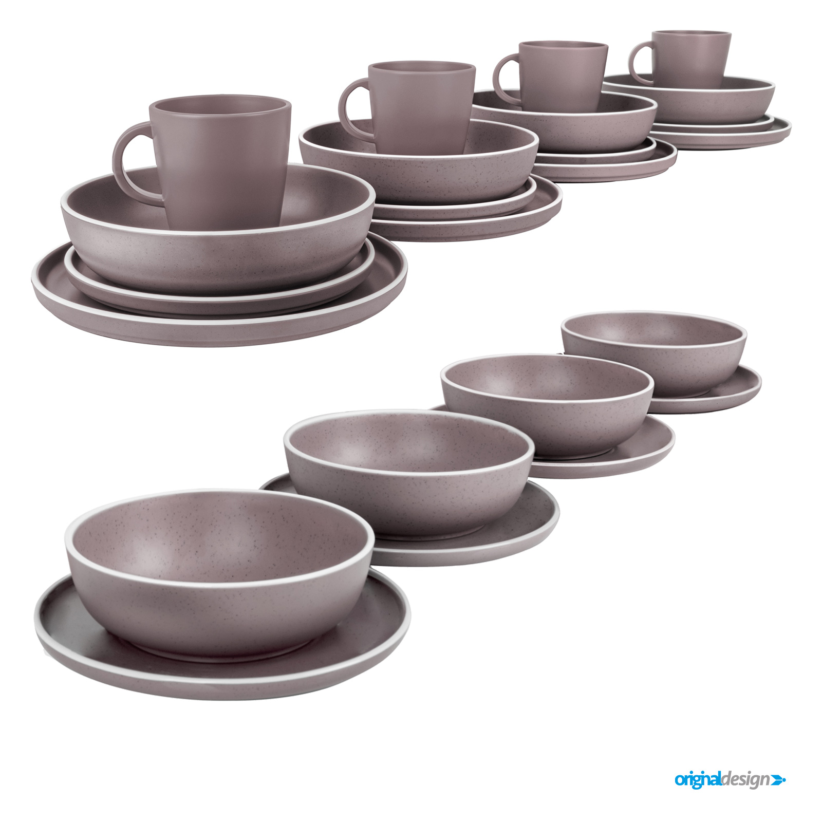 BRUNNER Melamin Campinggeschir Set DOLOMIT (12, 16 oder 36-Teilig) Rose